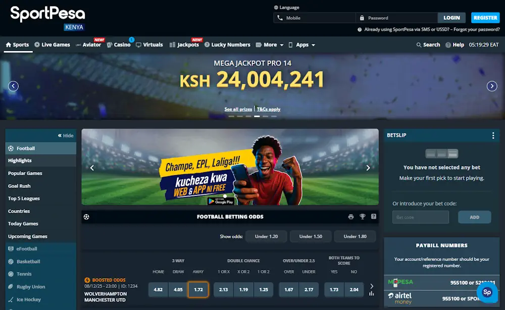 SportPesa Kenya Casino and Sportsbook Screenshot